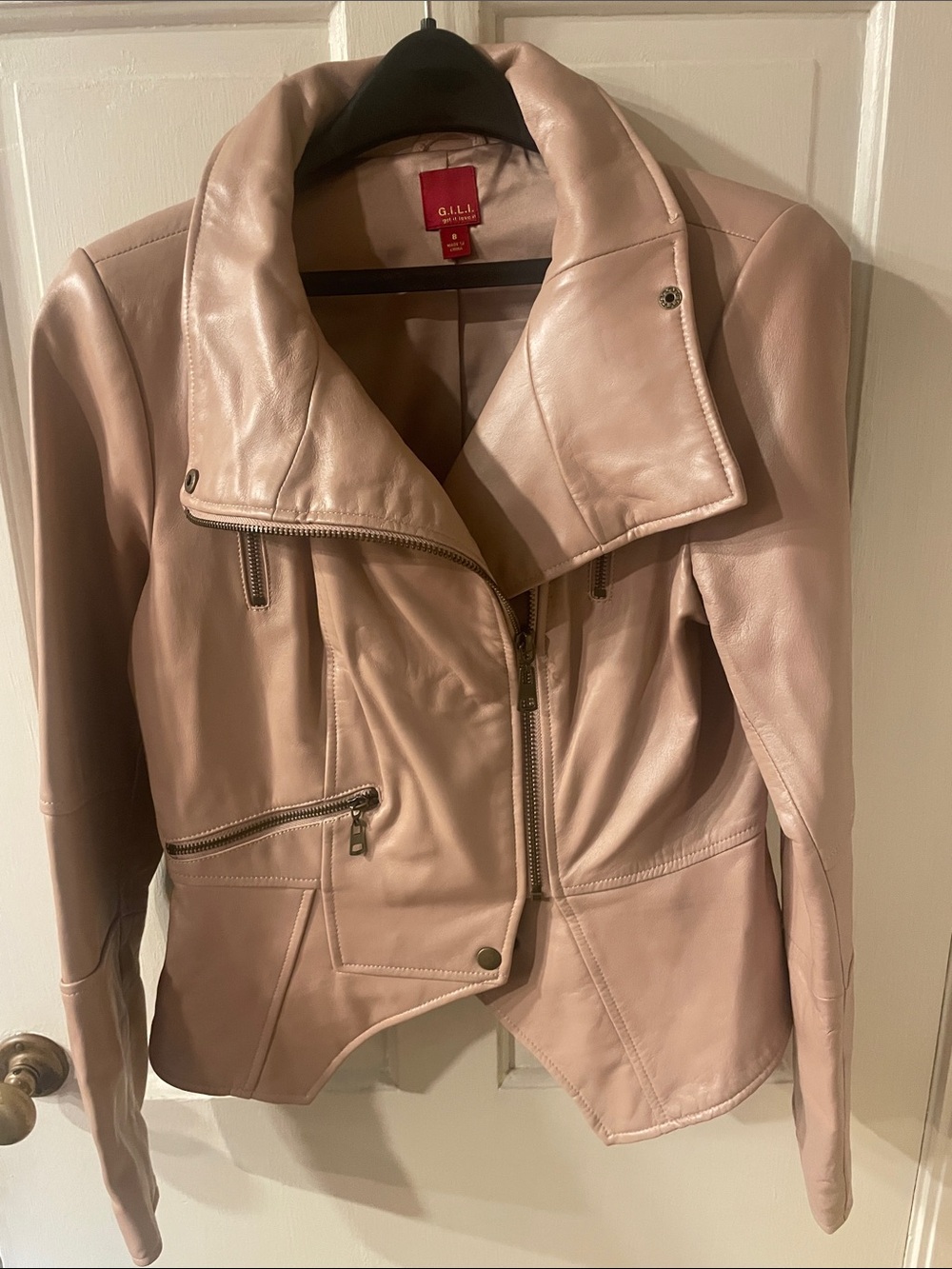 G.I.L.I. Blush Pink Leather Moto Jacket
